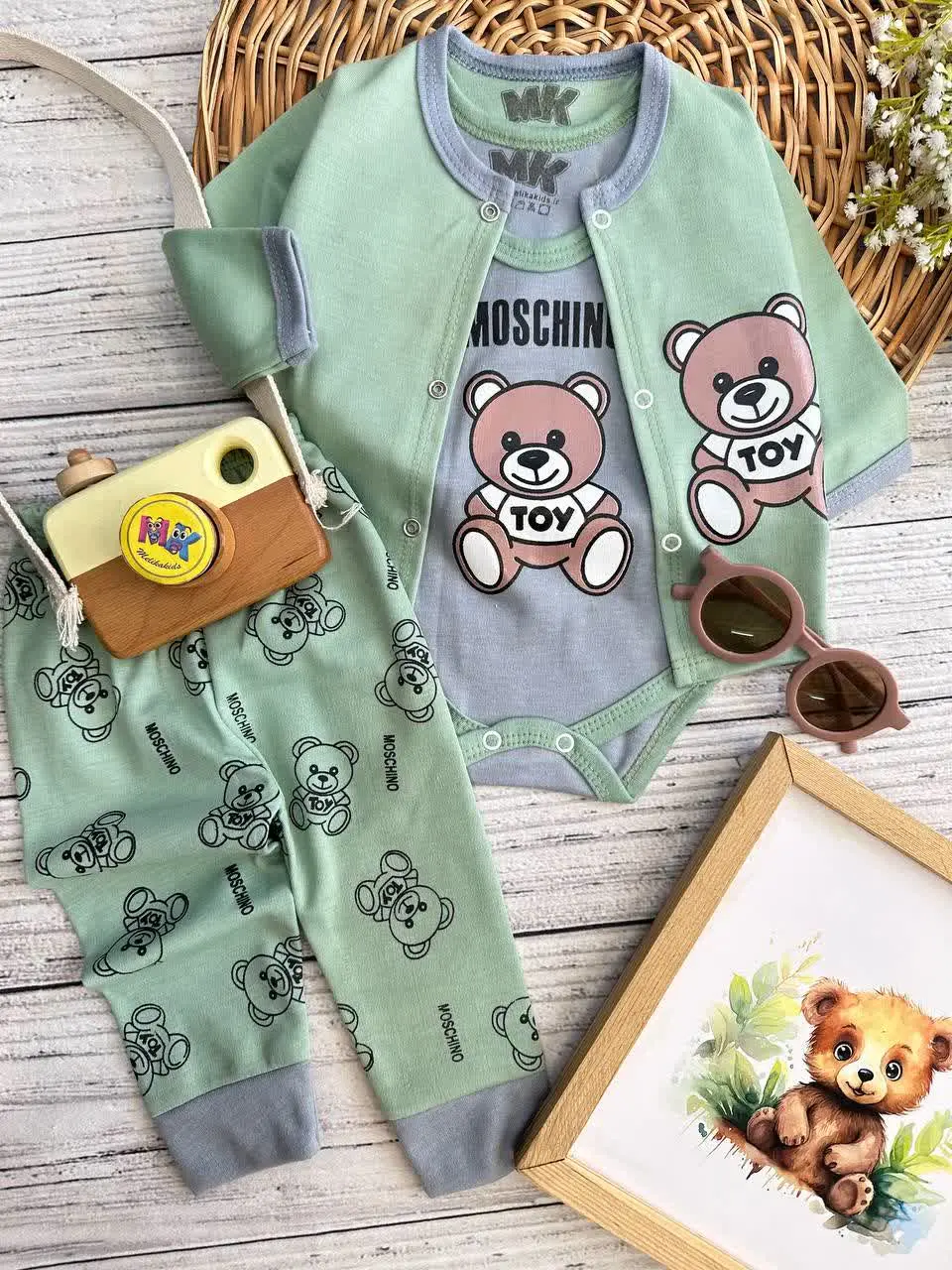 سه تکه طرح خرس toy سبز سدری نوزادی و کودک کد ۱۱۷۲۷۷ 
