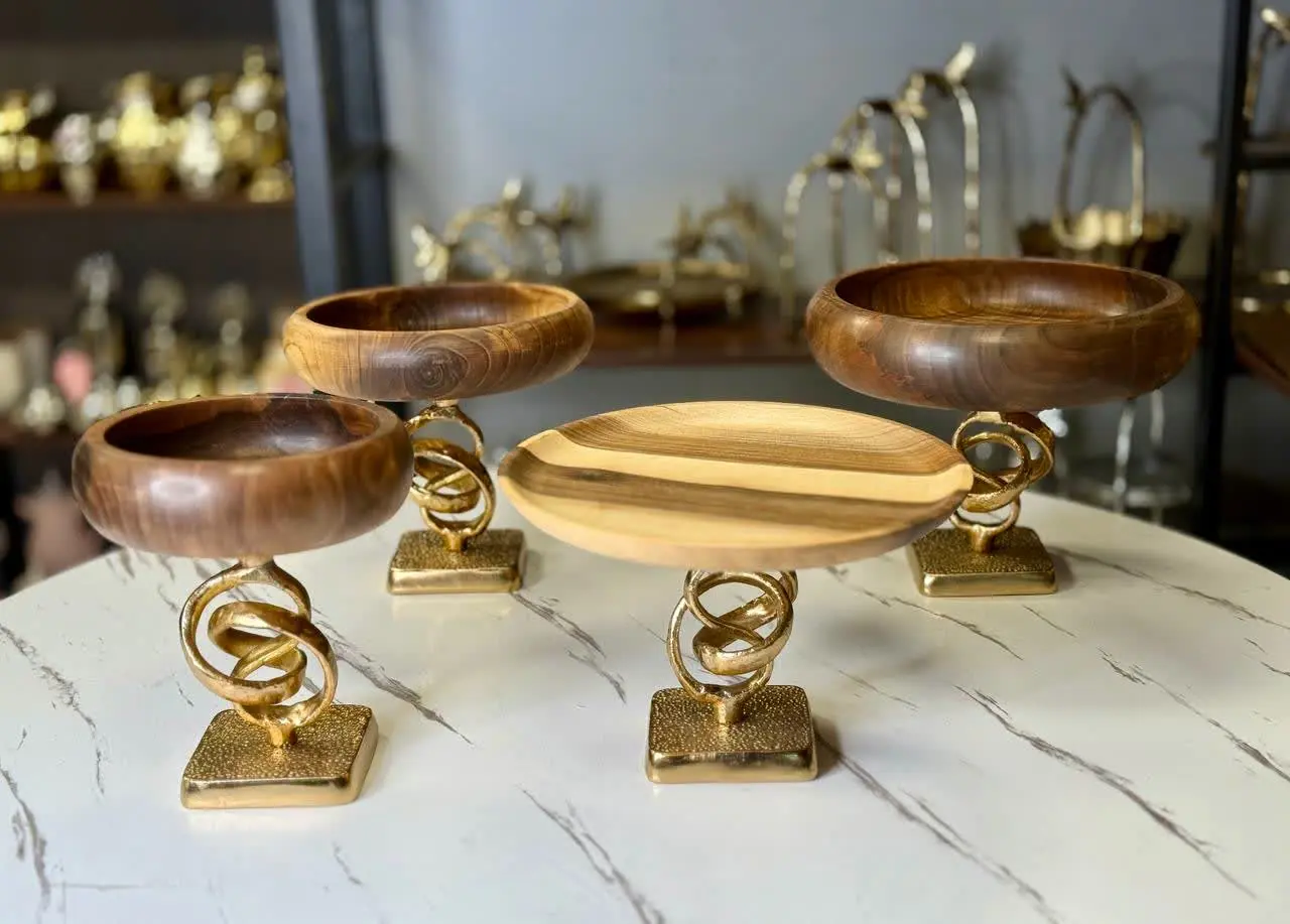 سرویس ۴ تکه وستون گره چوب گردو در ۲ رنگ پایه طلا و‌نقره 
