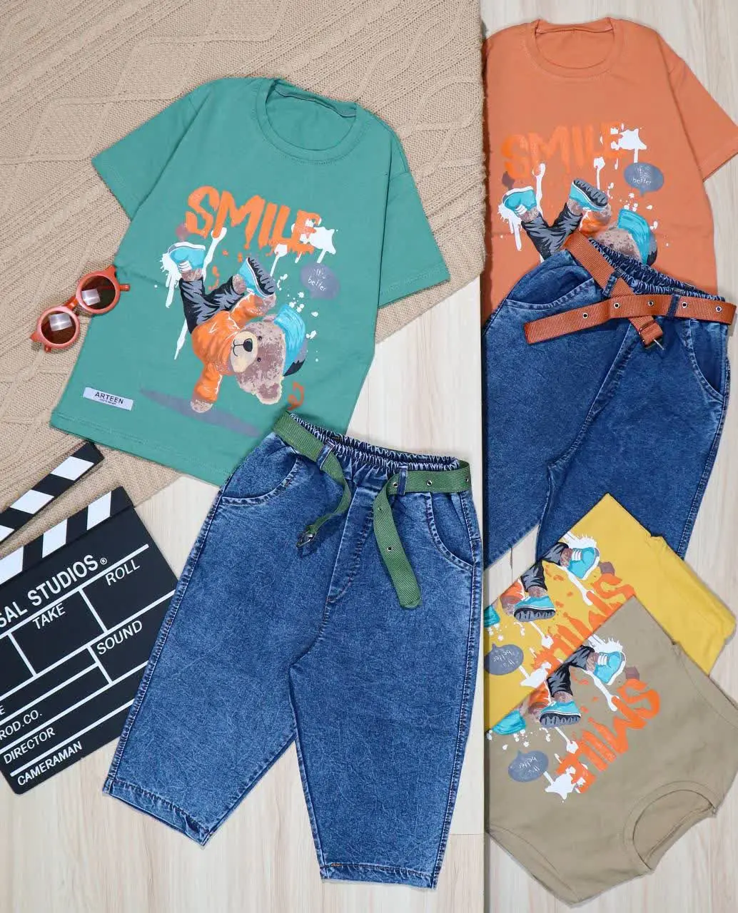 👫تیشرت و شلوارک جین چاپ خرس تکنوکار👫
