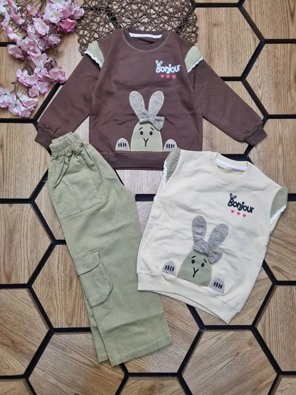 🍀بلوز با شلوار بگ کتان کارگ...