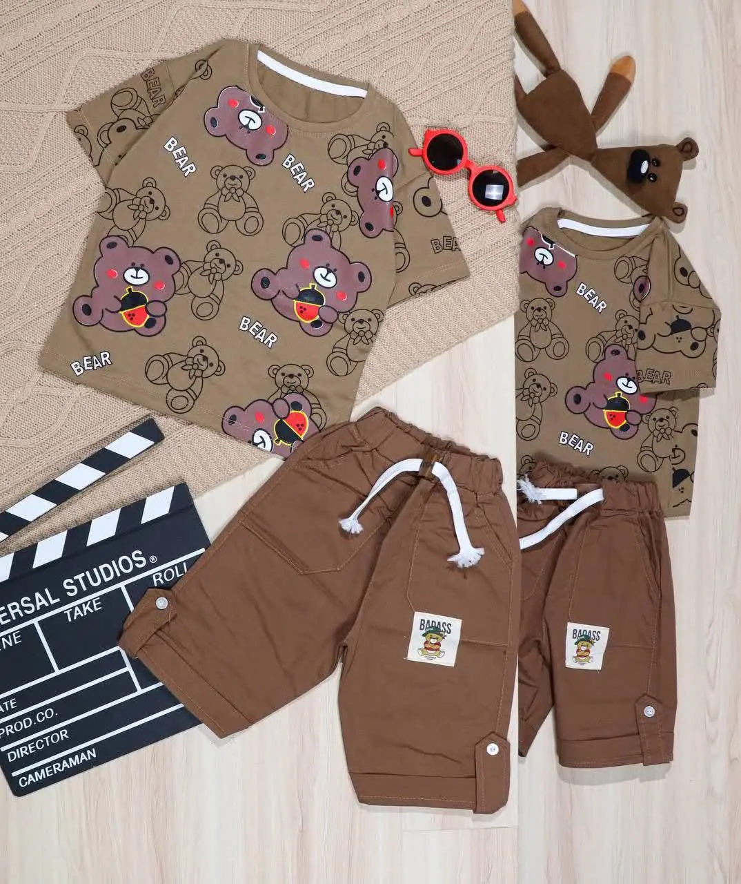 👫تیشرت و شلوارک کتان چاپ خرس و تمشک BEAR👫
