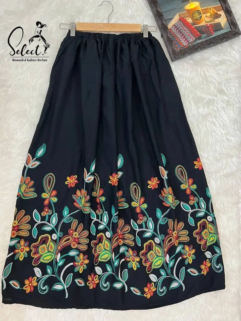 🌼دامن نخی، پایین طرح گلدوزی، کمر کش
