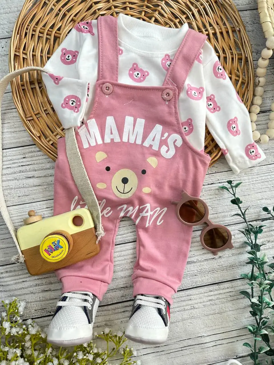 سرهمی پیشبندی طرح تدی تمام چاپ کالباسی نوزادی و کودک کد ۱۱۲۱۱۵ 
