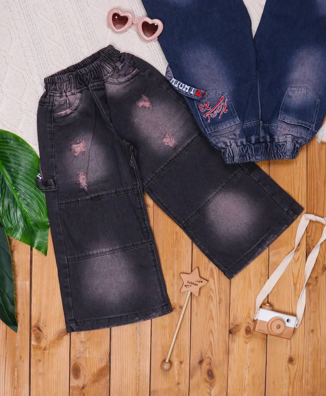 🎄شلوار لی بگ شافل بند دار W...