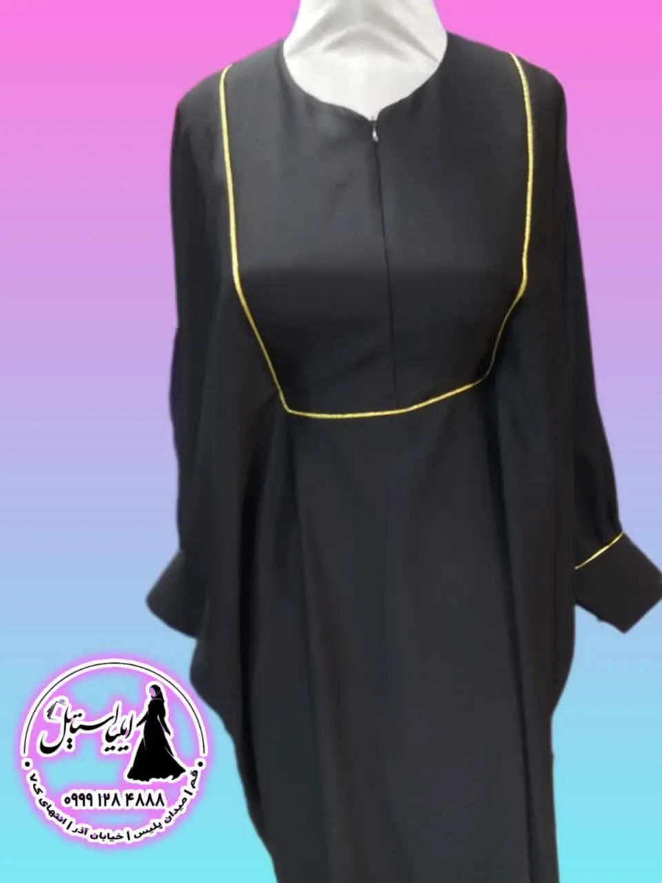🌟 مانتو عبایی مدل نواری مشکی 

