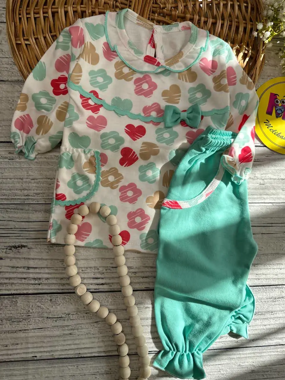 بلوز شلوار سبز گلدار نوزادی و کودک کد ۱۷۳۱۴۷ 
