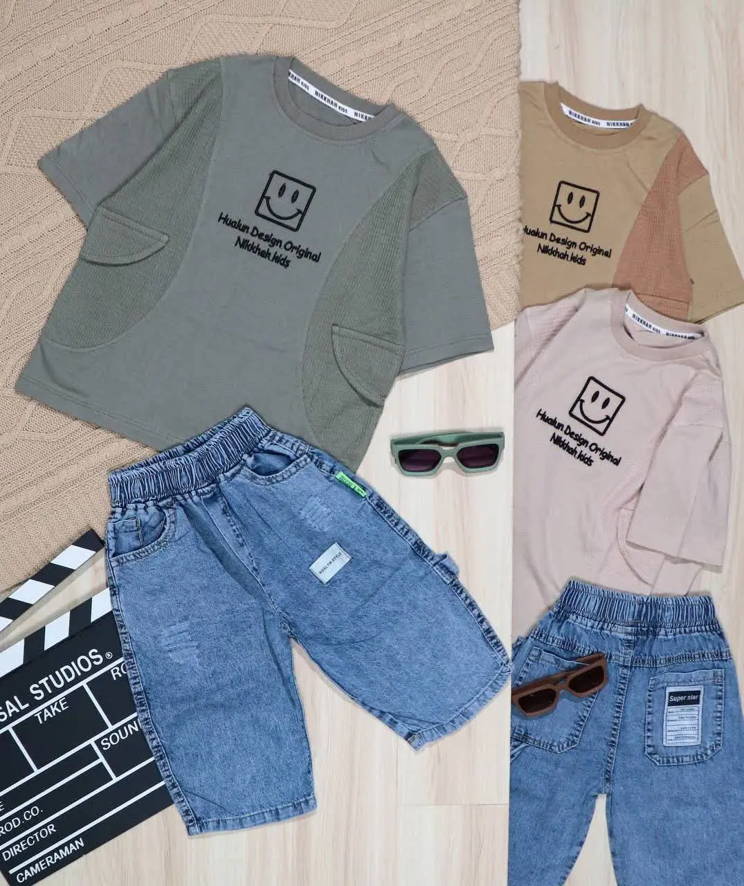 👫تیشرت و شلوارک جین گلدوزی استیکر👫
