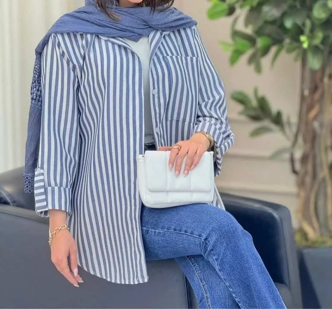 راه راه از قشنگای پر طرفدار امساله، با چهار رنگ عالی,آستین مدل دار و جیب پاکتی
