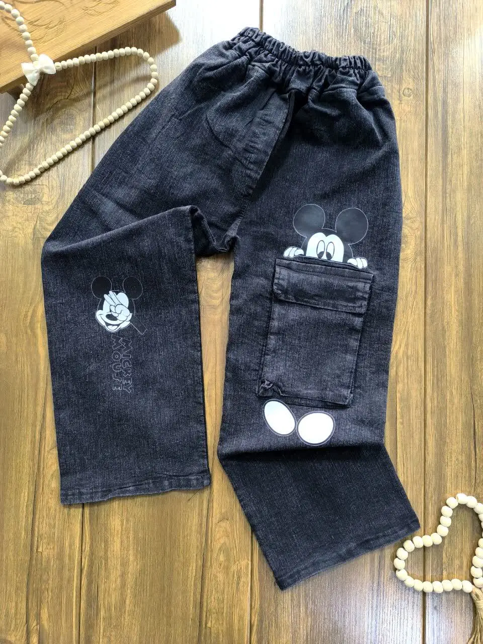 شلوار طرح لی میکی جیب دار
