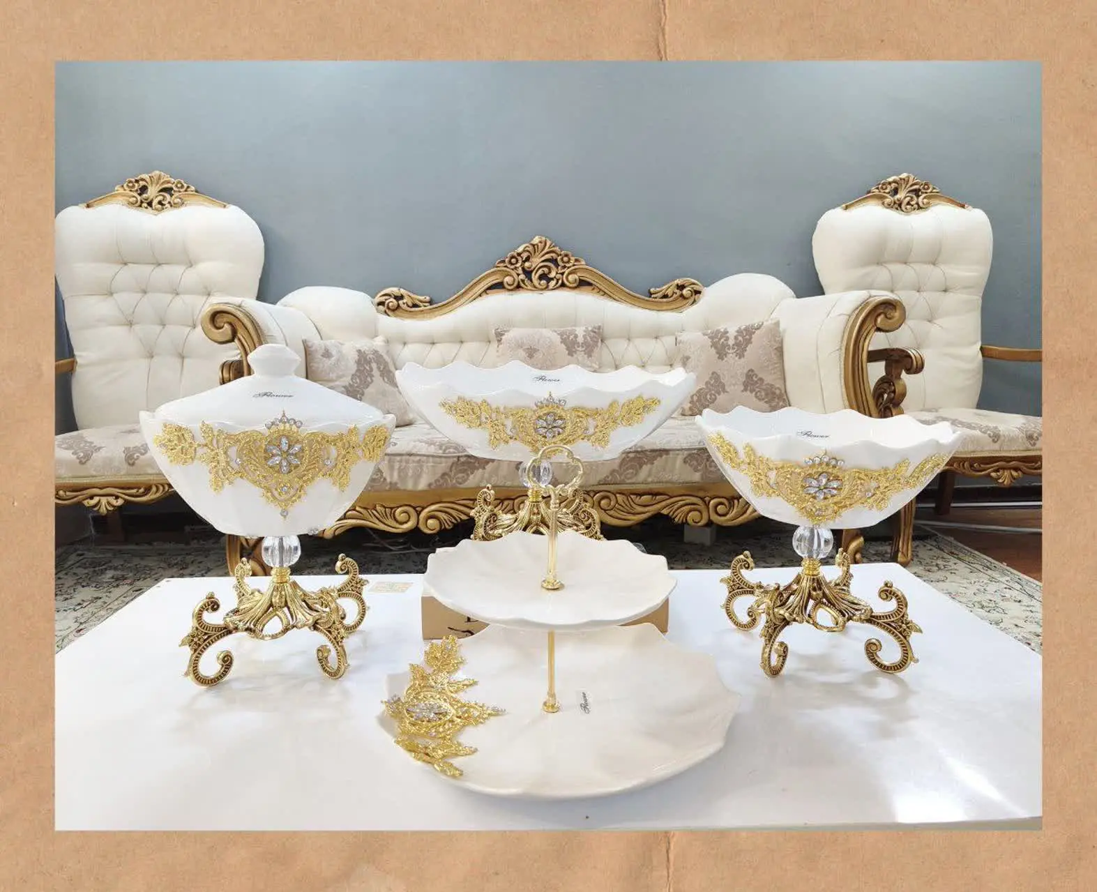 🌹سرویس چهارتیکه گل پهن برنزی طرح اترینا
