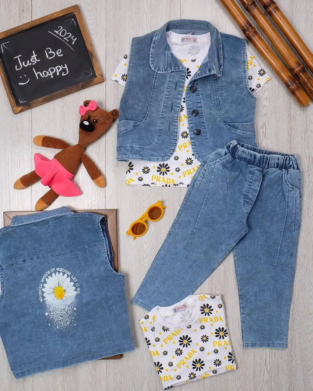 👫سه تیکه جین دخترانه آبی بابونه👫
