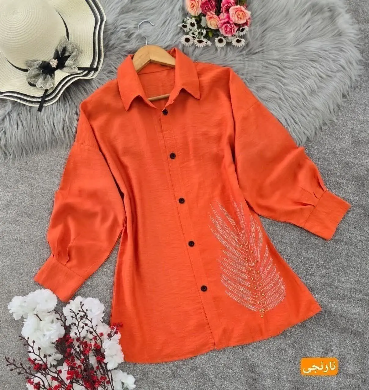 شومیز مانتویی نگین برگی