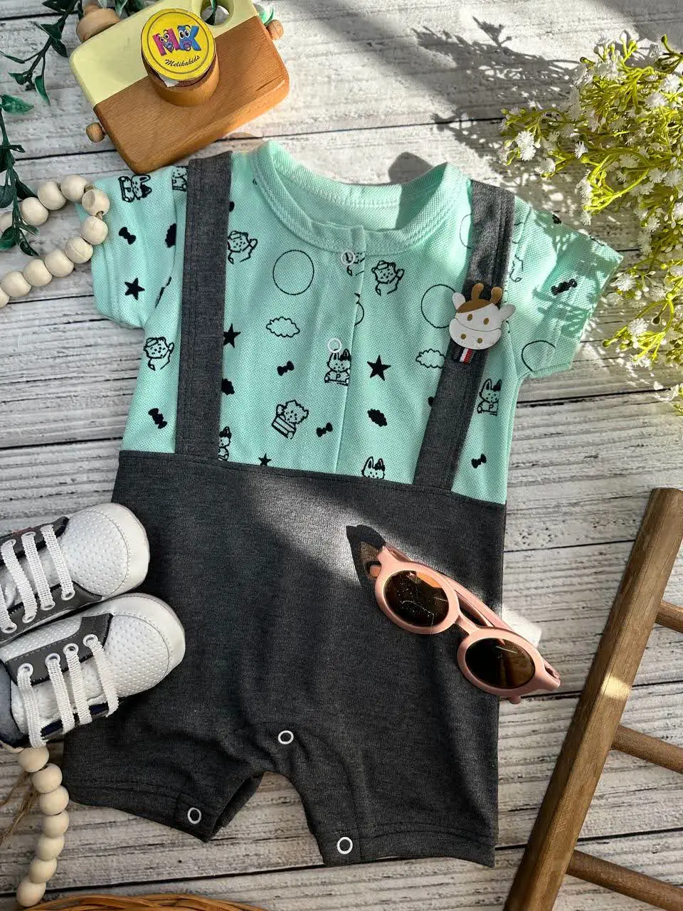 رامپر طرح حیوانات سبزآبی نوزادی و کودک کد ۱۸۰۲۸ 
