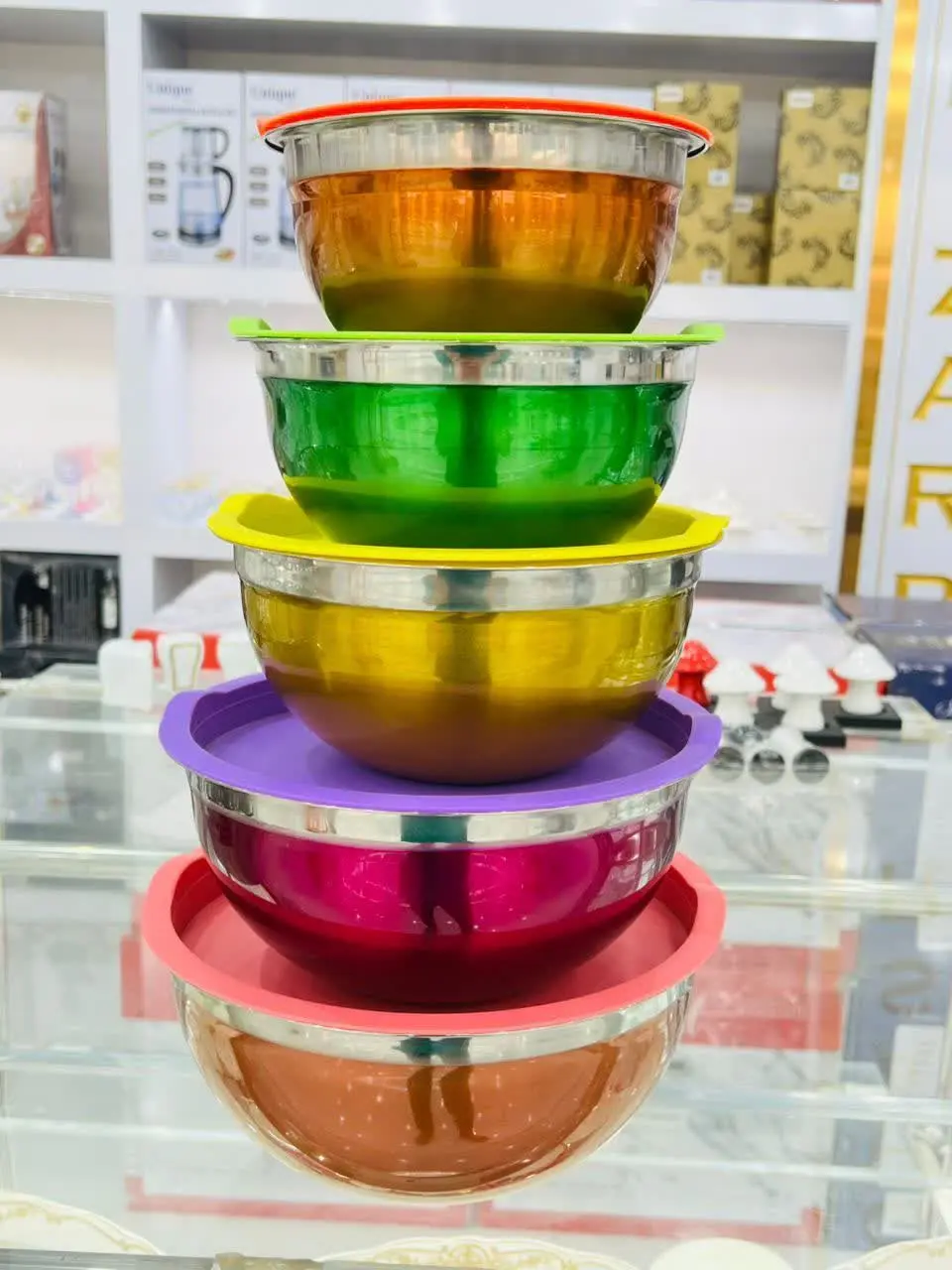 لگن استیل ۵ تیکه درب دار