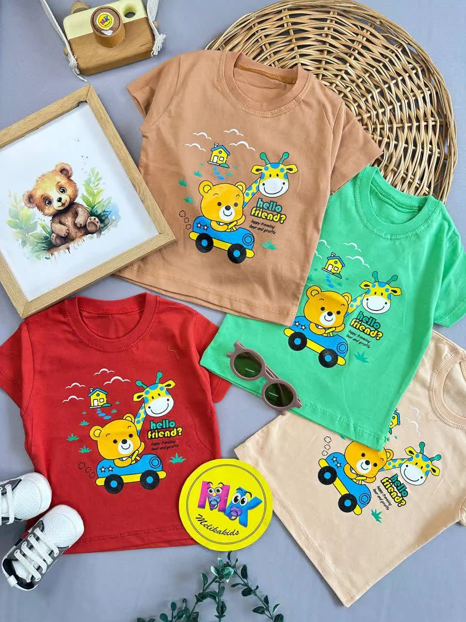 تیشرت تک طرح خرس و زرافه نوزادی و کودک کد ۱۱۱۰۸ 
