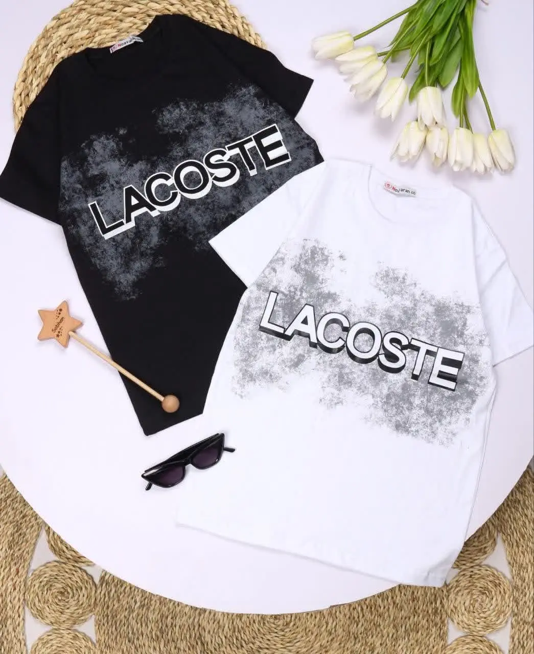 🎄تیشرت سفید مشکی لاگوست