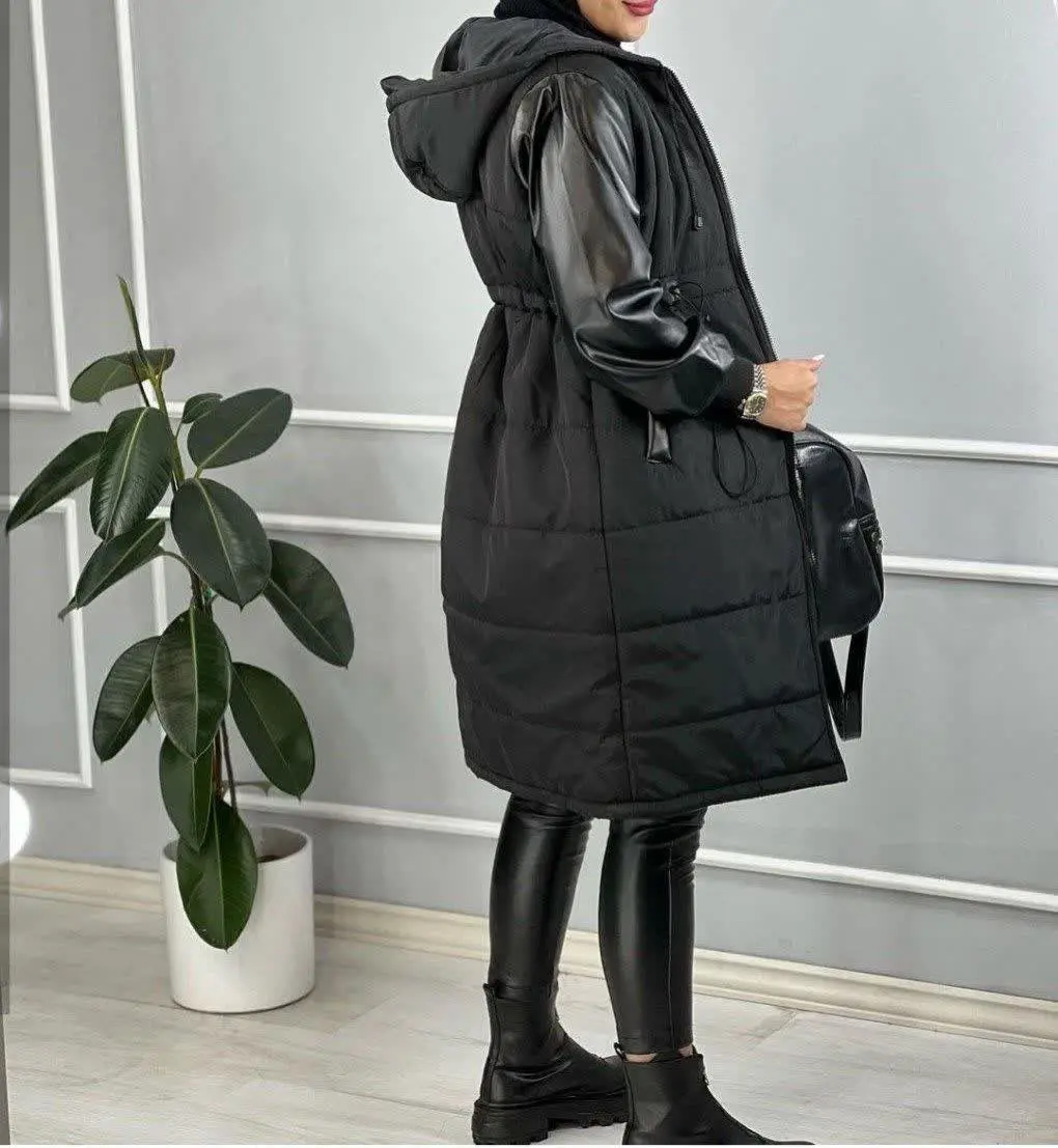 کاپشن آستین چرم