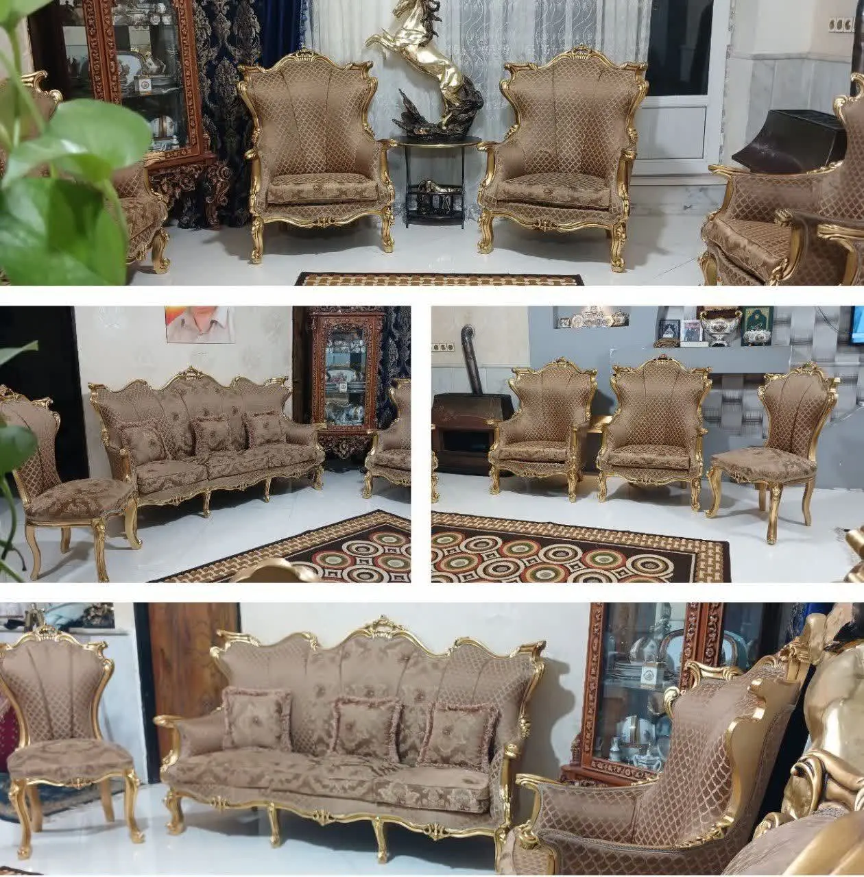 مبل ۹نفره نیمه استیل کوئین ورق طلا
