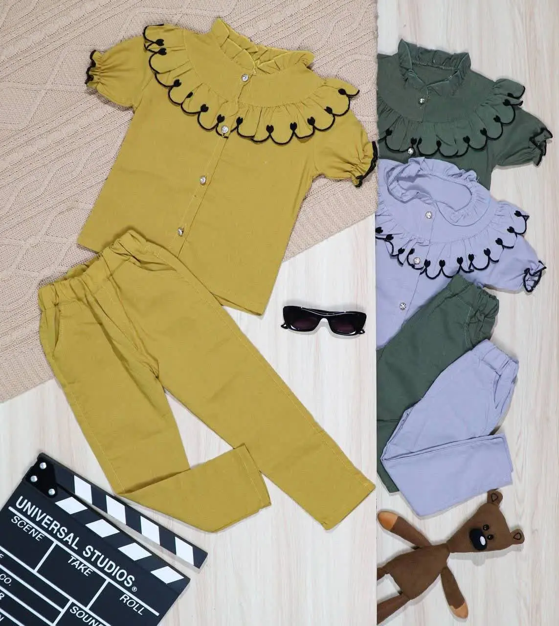 👫شومیز و شلوار کوتاه یقه فرنچ هلال قلبی👫
