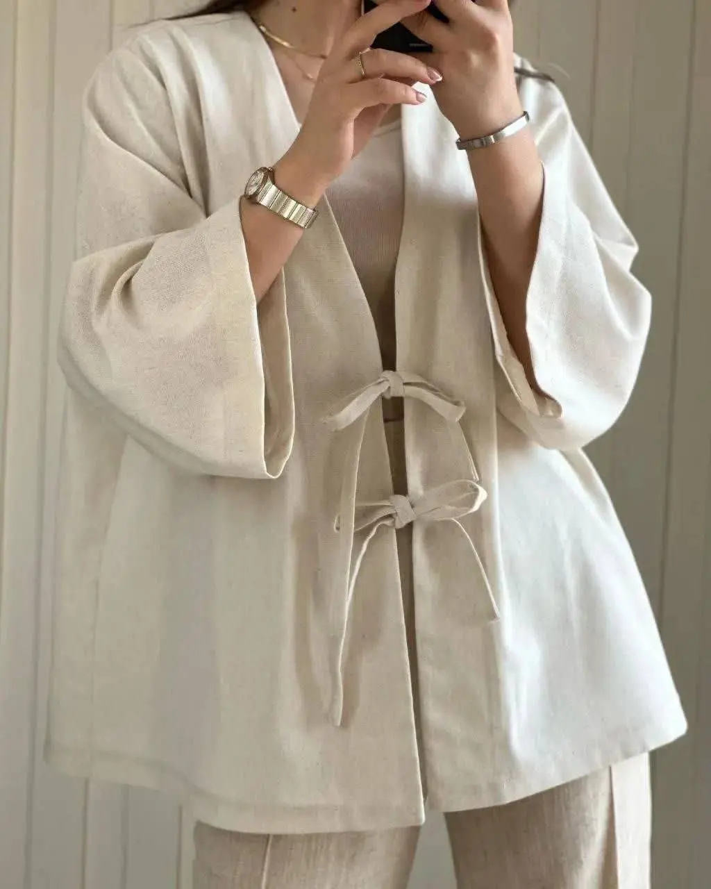 👗کت تک لینن جلو بندی 
