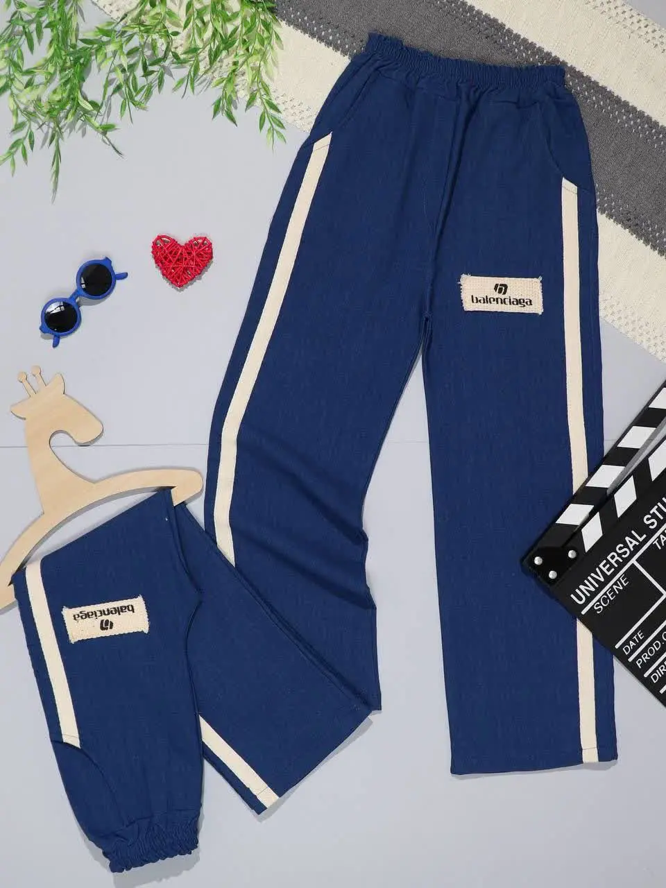 👫شلوار اسلش بنگال آبی بغل نوار کنفی👫
