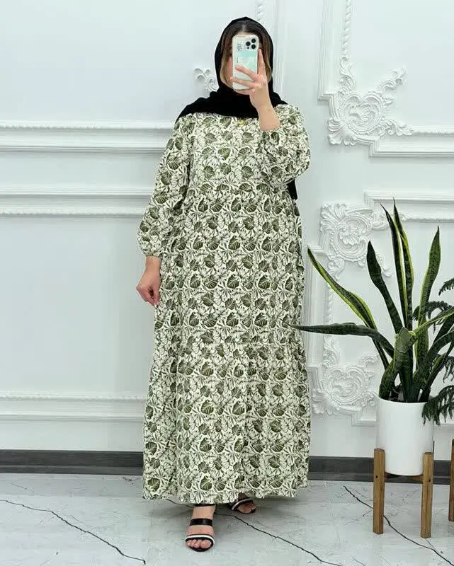 پیراهن لینن طرح برگ
