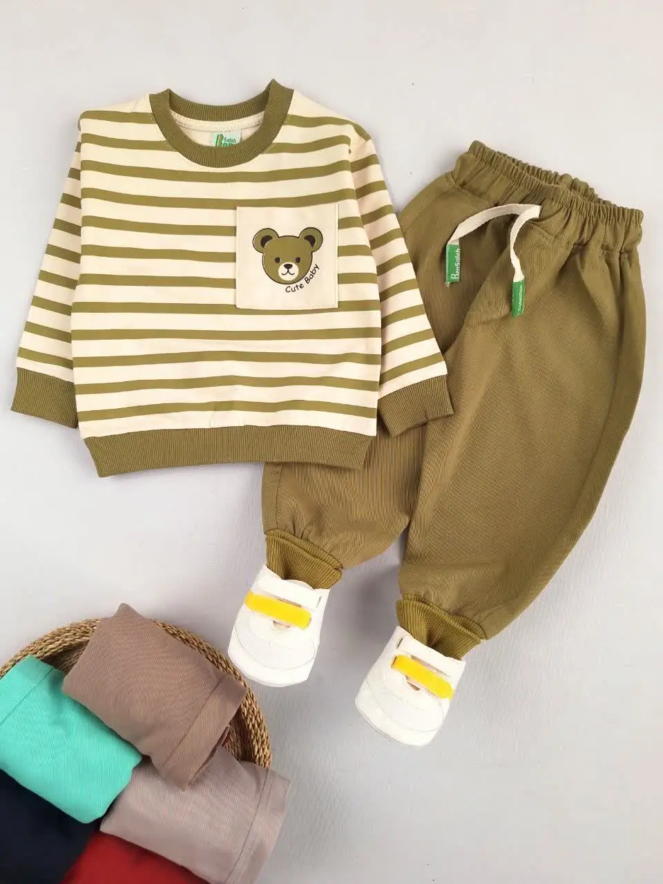 بلوز شلوار کتان جیب خرسی 🐻
