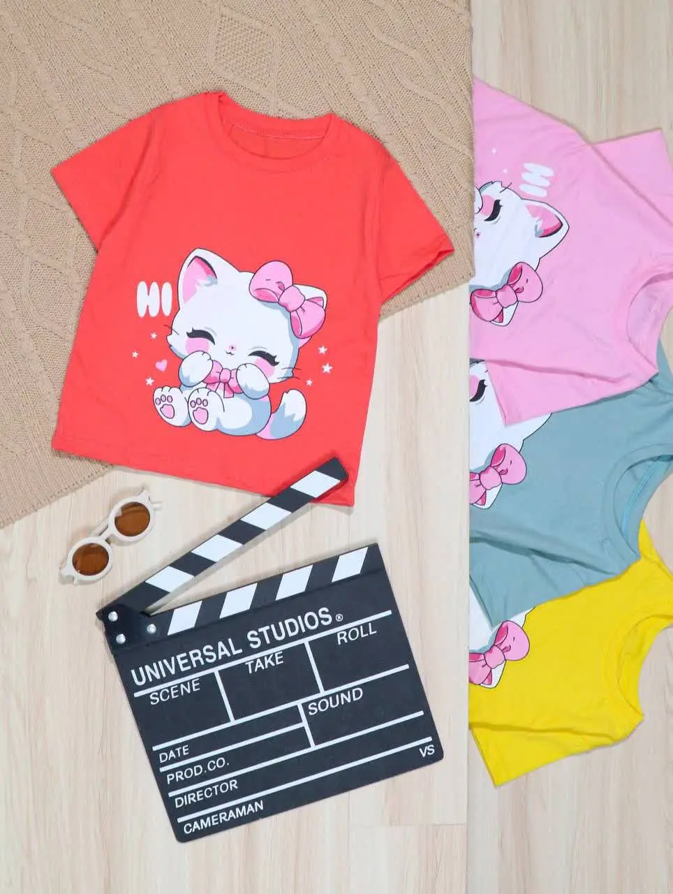 👫تیشرت دخترانه چاپ گربه HI👫
