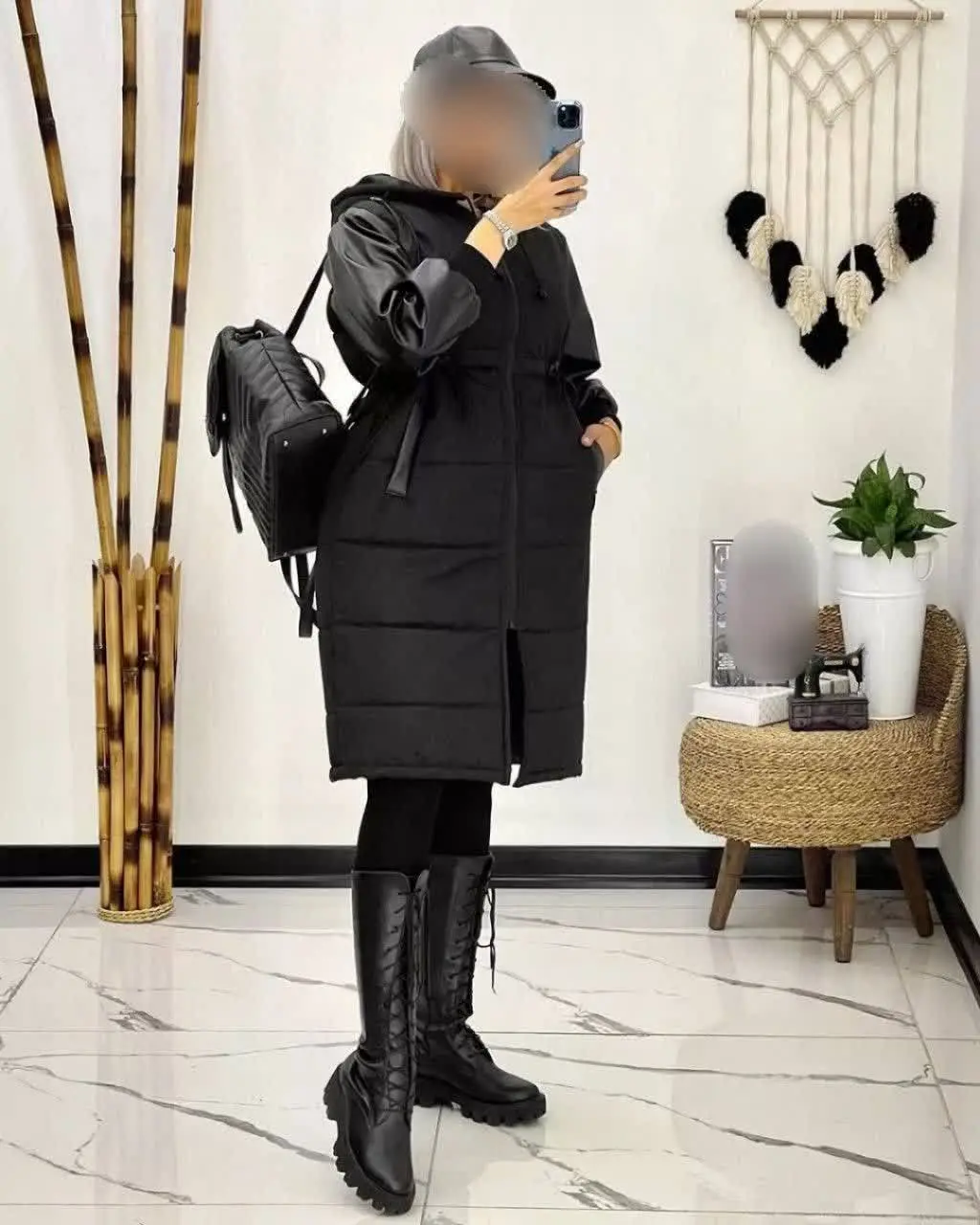 کاپشن آستین چرم نیکا