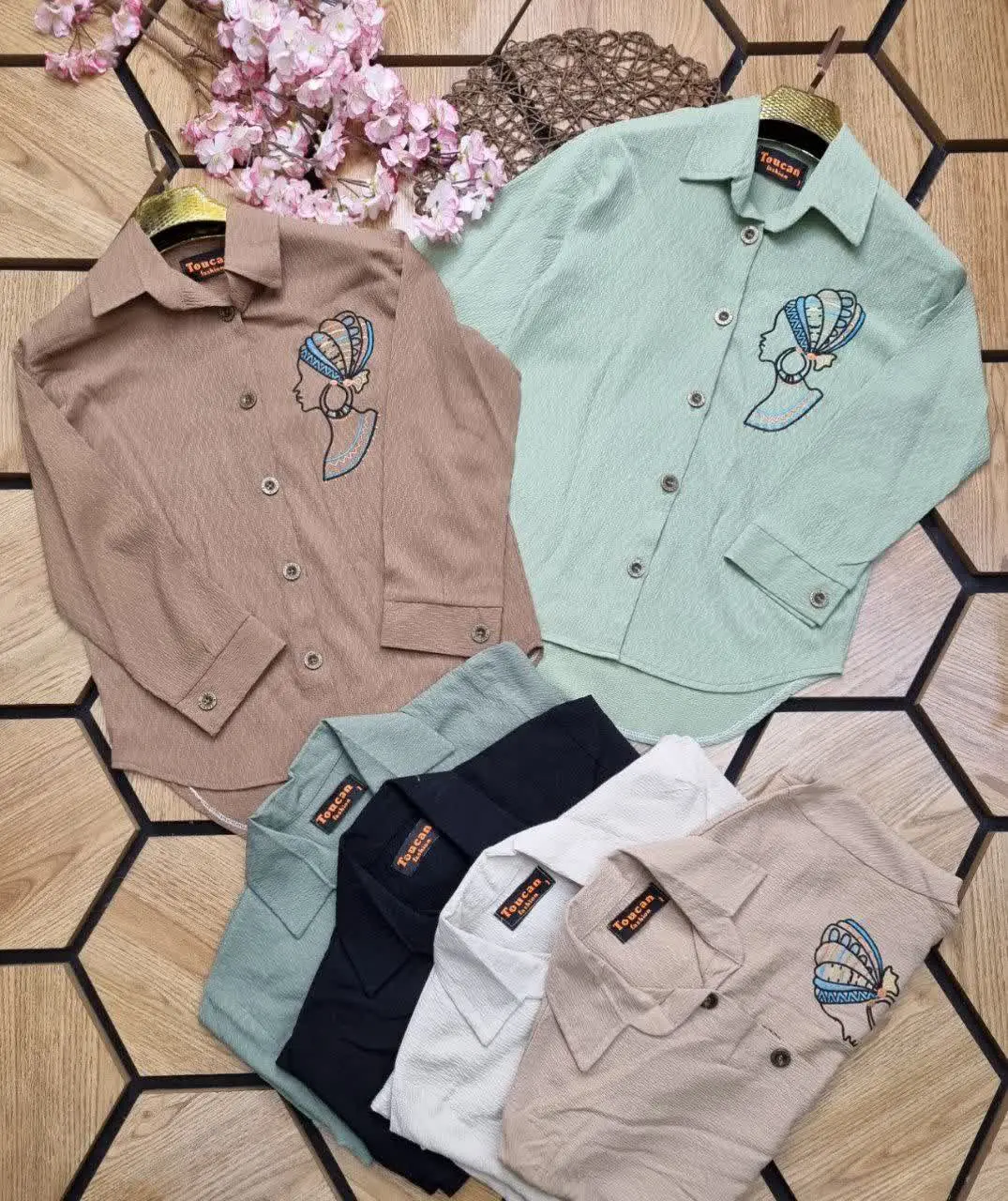 شومیز جلوباز گلدوزی آیوا پف...