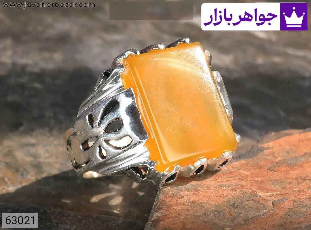 انگشتر نقره عقیق زرد شیک مر...