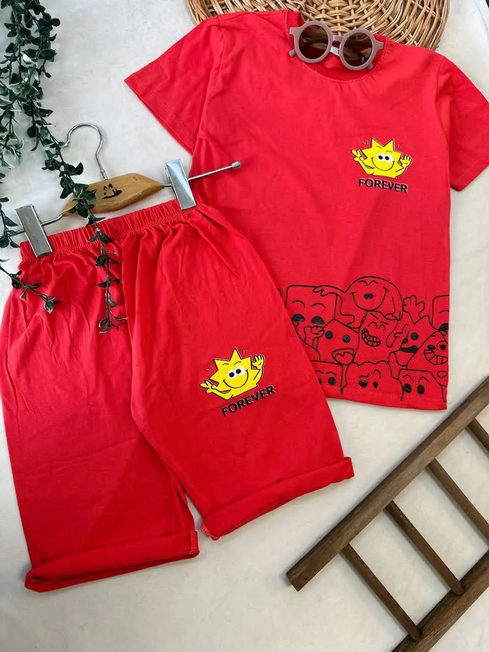 تیشرت شلوارک طرح Forever نوزادی و کودک کد ۱۱۰۷۸ 
