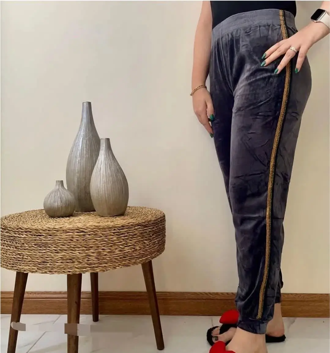 🌼شلوار مخمل کوبیده نوار لمه دار
