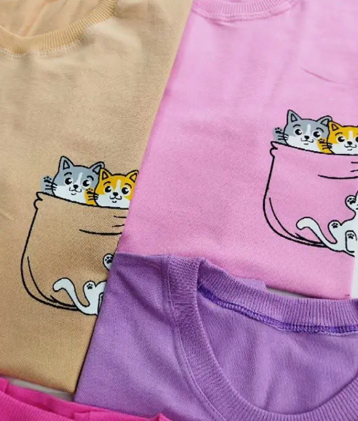 🌸تیشرت تک دخترانه طرح گربه 🌸
