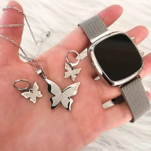 نیم ست پروانه نقره‌ای رنگ ثابت 
