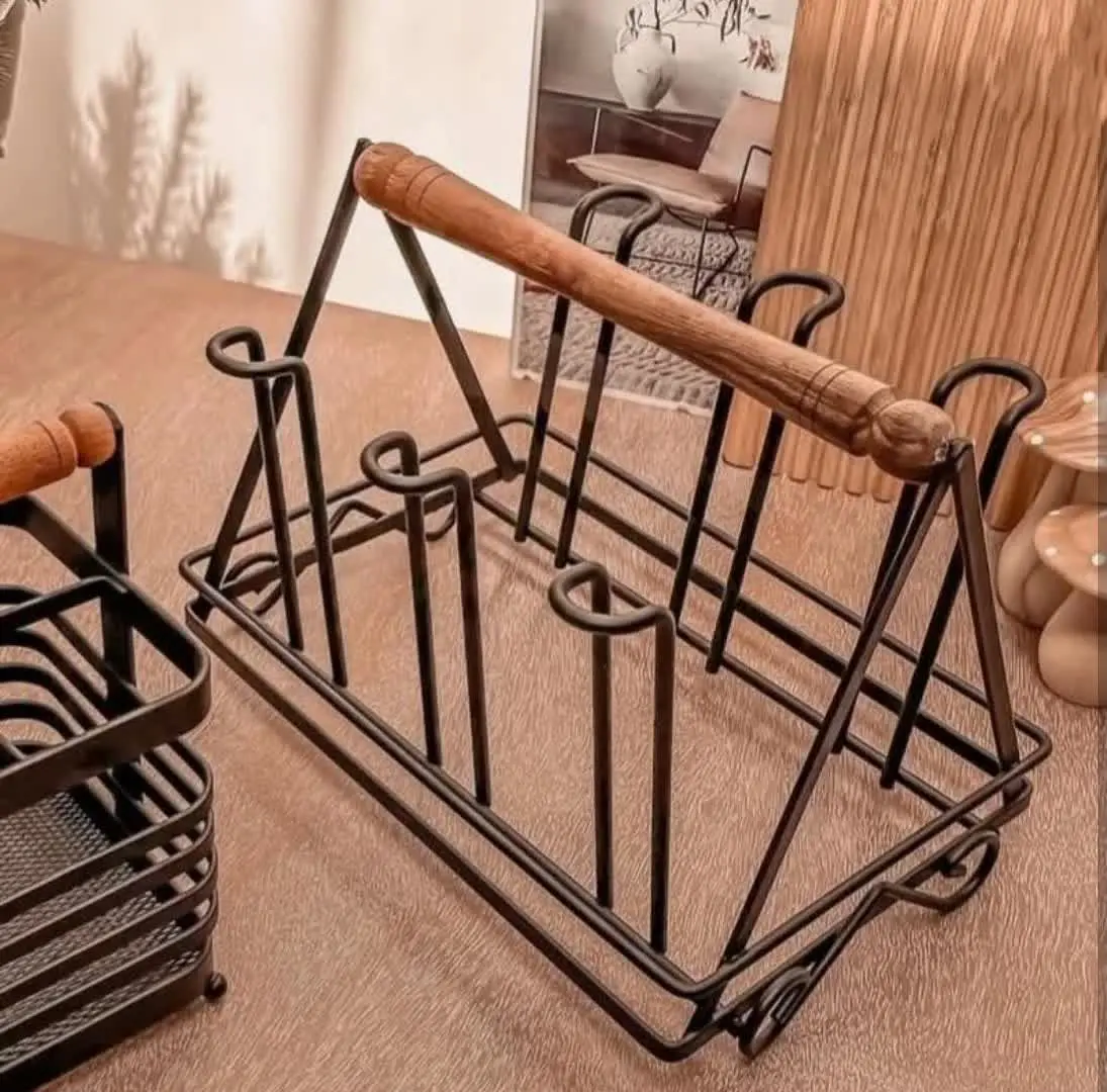استند فلزی جا لیوانی دسته چوبی
