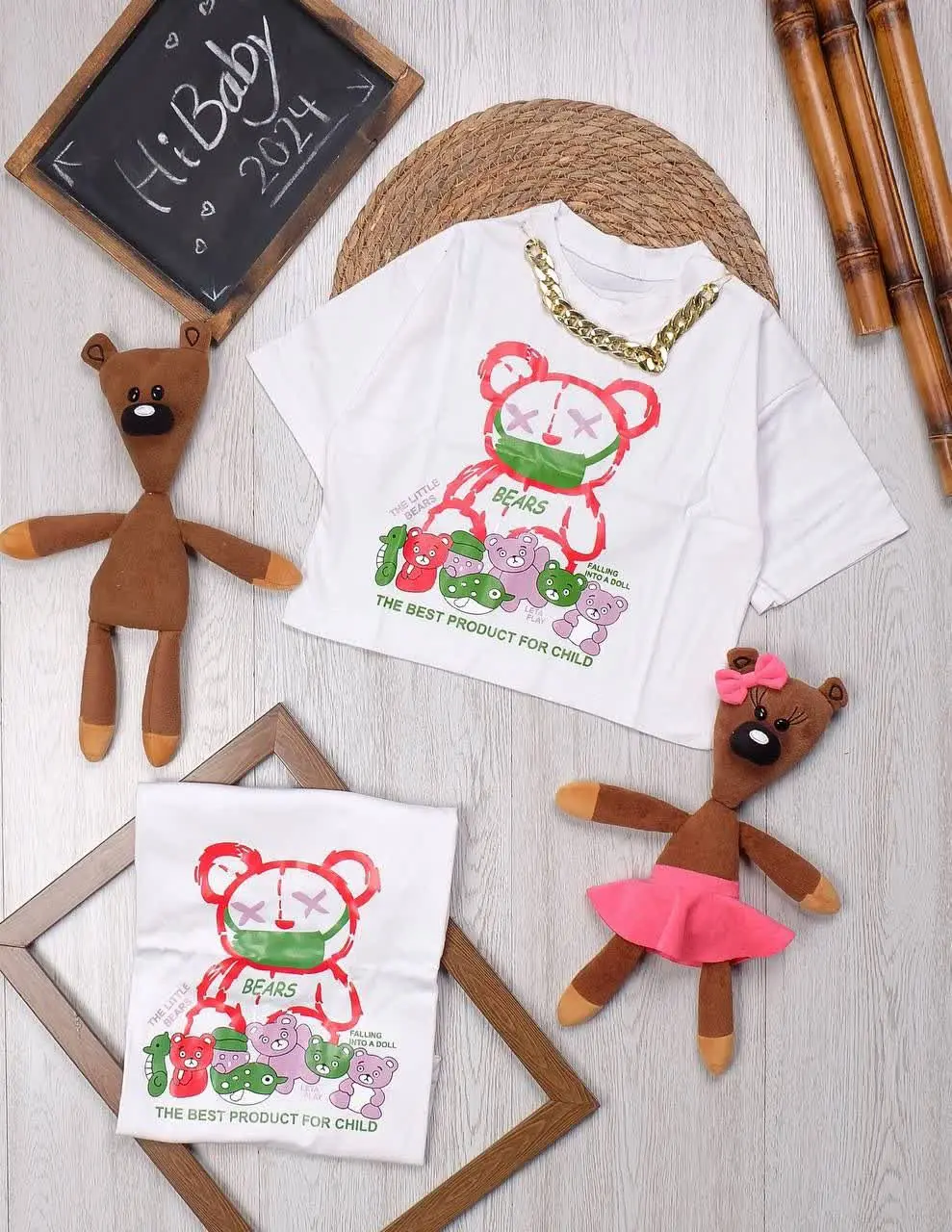 👫کراپ تک دخترانه چاپ خرس ماسک دار👫
