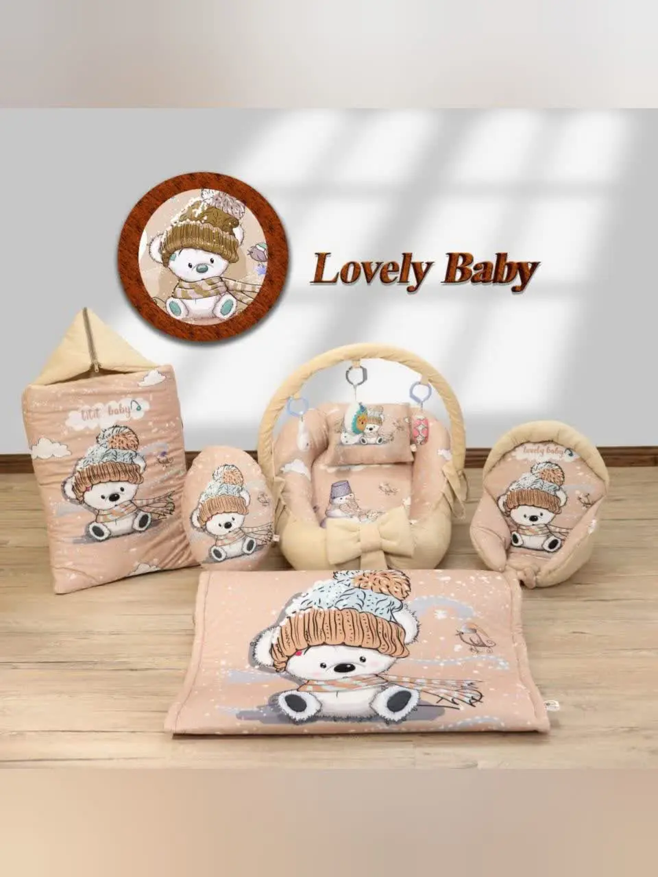 تشک لبه دار هفت تکه طرح دار مخمل آدم برفی کرمی نوزادی و کودک کد ۲۱۰۱۱ 
