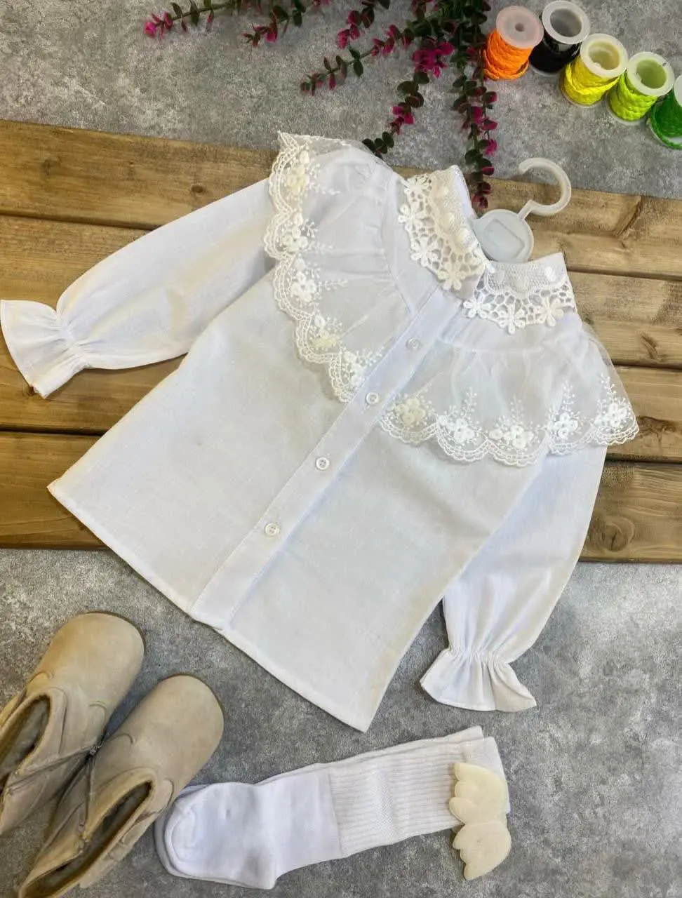 شومیز یقه گیپور ارکیده