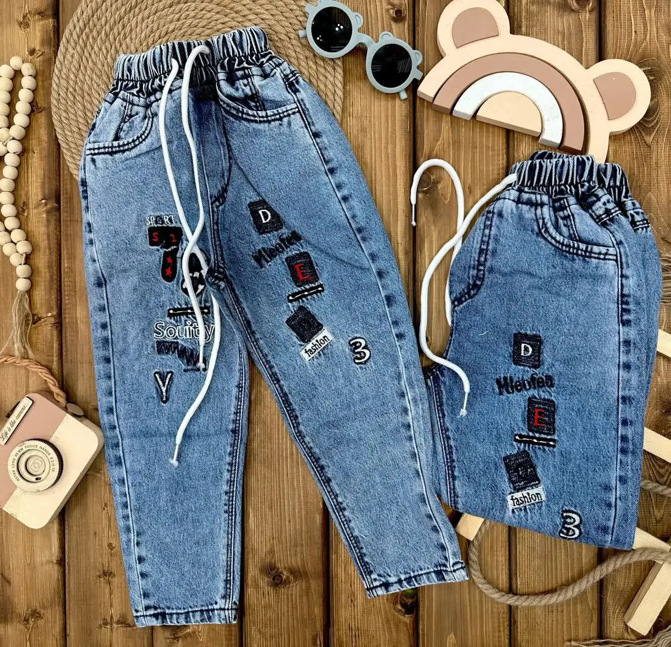 👫شلوار لی پسرانه پنبه‌ای آبی گلدوزی ۷۹😍
