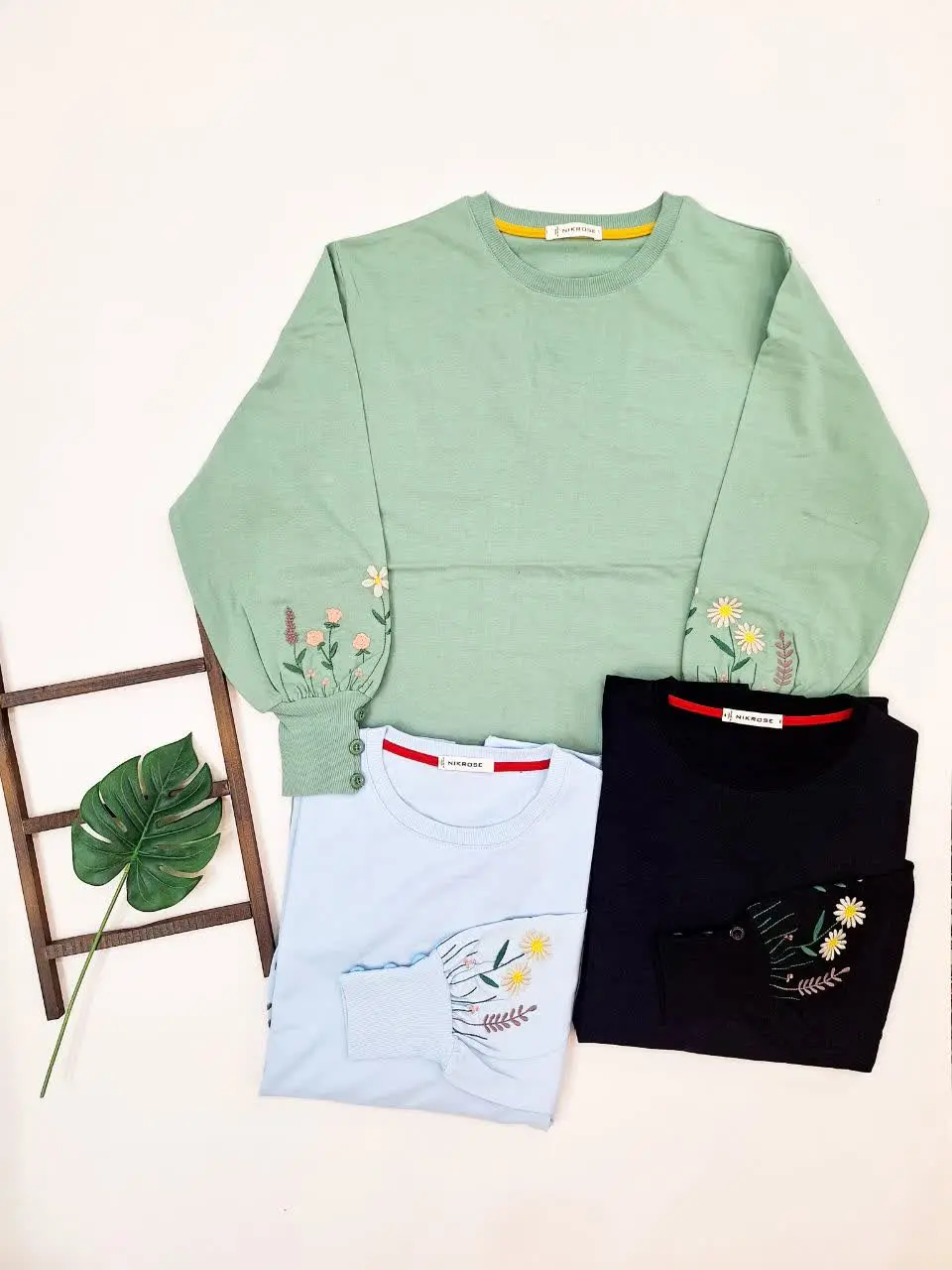 بلوز آستین سه دکمه گلدوزی💐