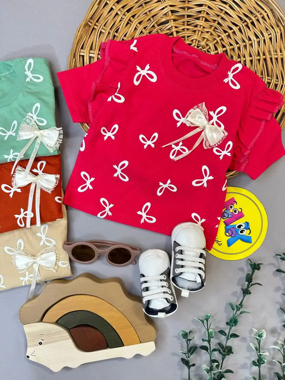 بلوز تیشرت تک طرح پاپیون تمام چاپ نوزادی و کودک کد ۱۱۱۲۷ 
