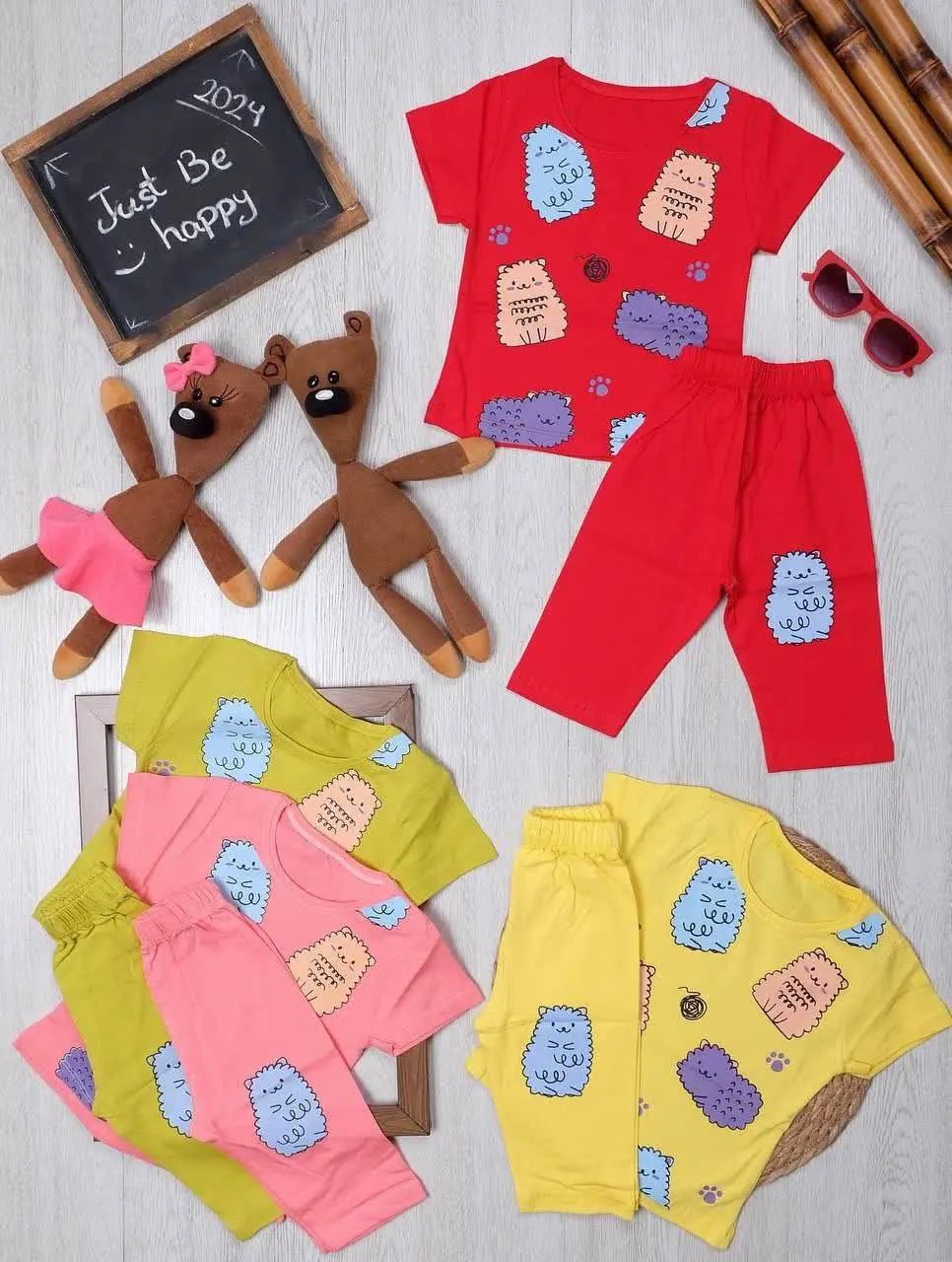 👫تیشرت و شلوار‌ک چاپ گربه ها👫
