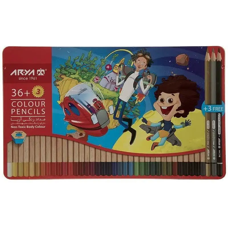 مداد رنگی ۳۶+۳ جعبه فلزی آریا 
