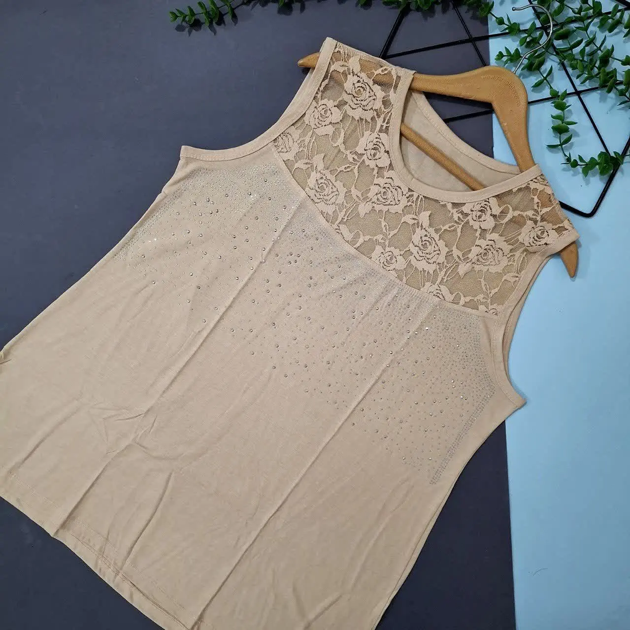 🌸تاپ نگین پراکنده توردار سوپرسایز🌸
