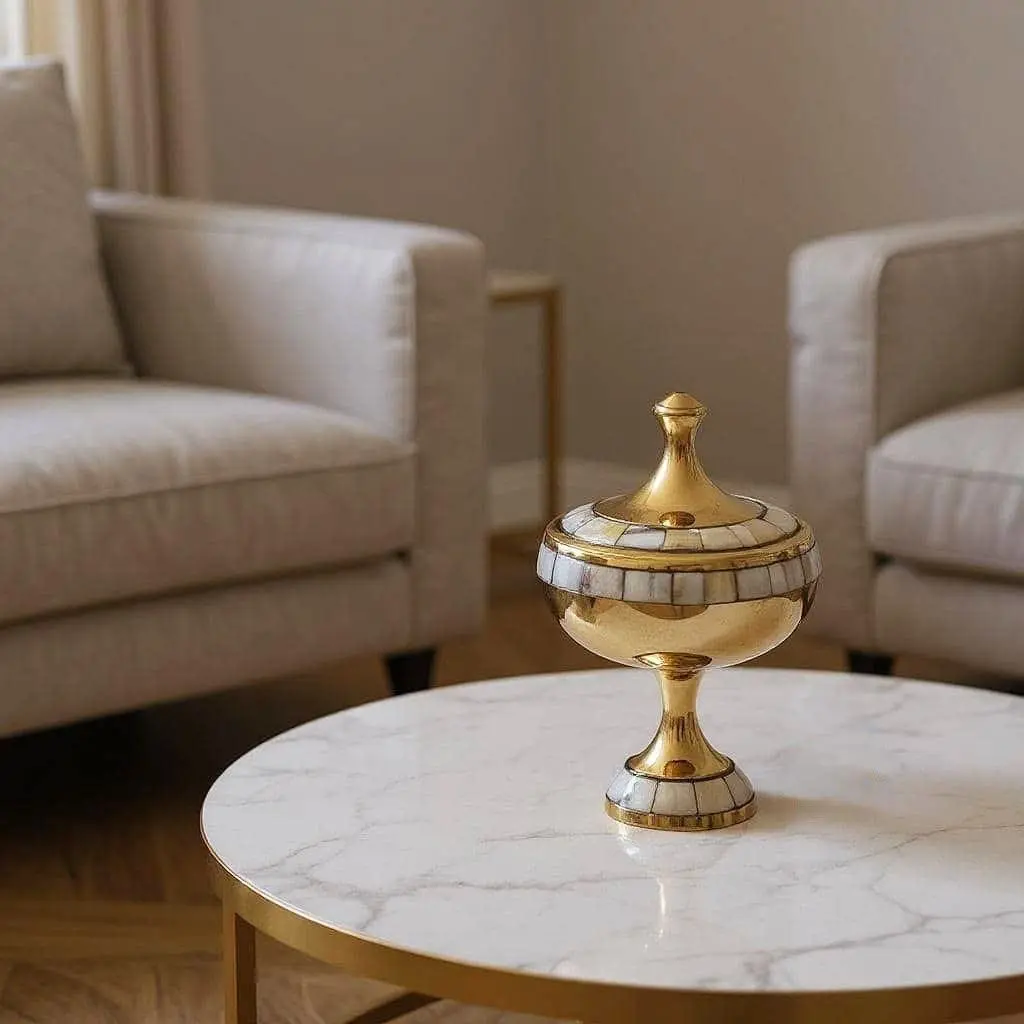 قندان صدف کاری تمام برنزی