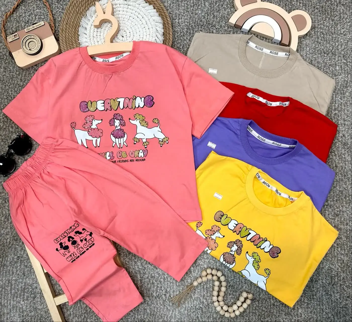 👫تیشرت شلوارک لش دخترانه نگین دار چاپ هاپو ✅
