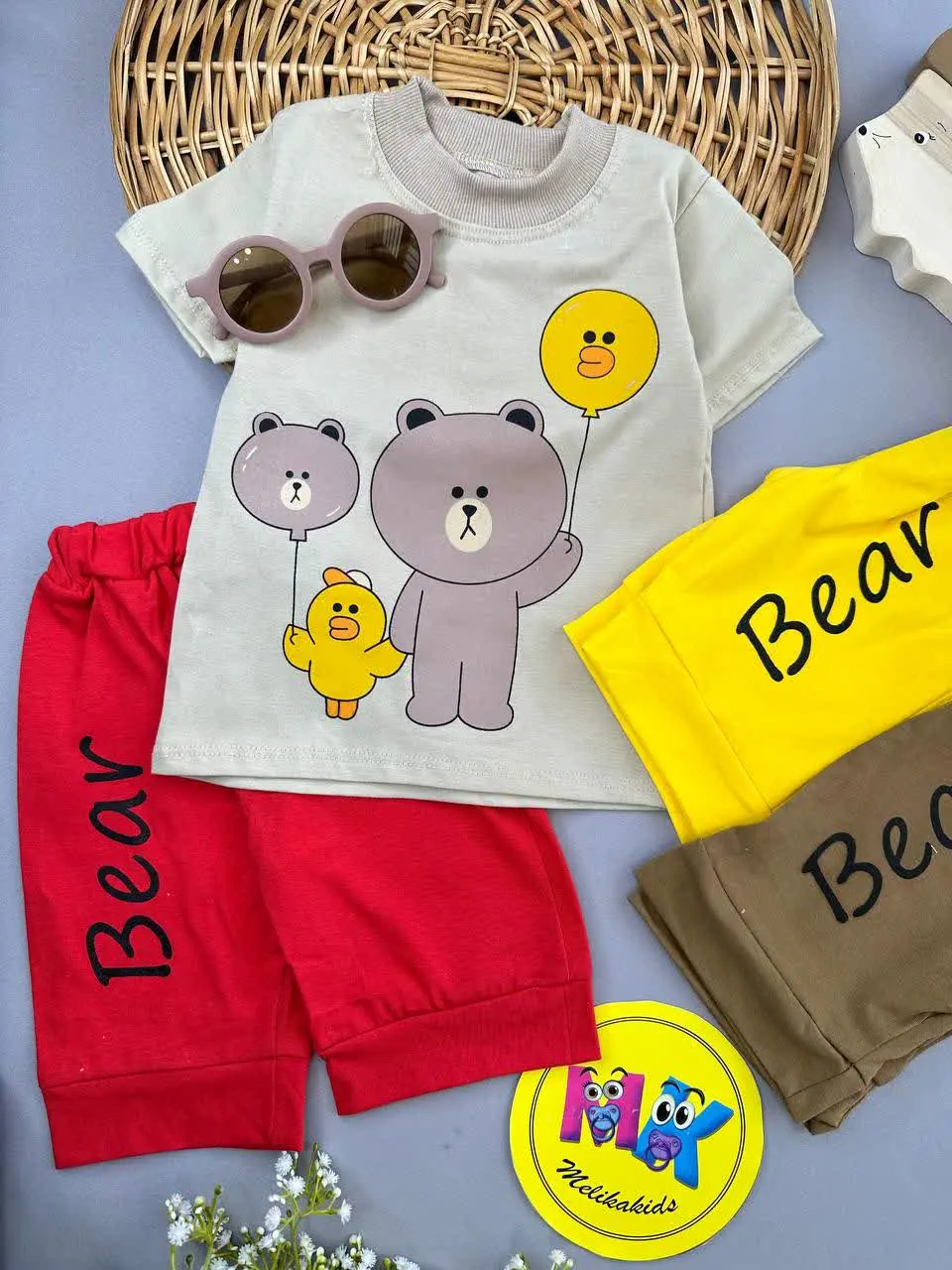 تیشرت شلوارک طرح خرس و جوجه نوزادی و کودک کد ۱۱۱۳۸ 
