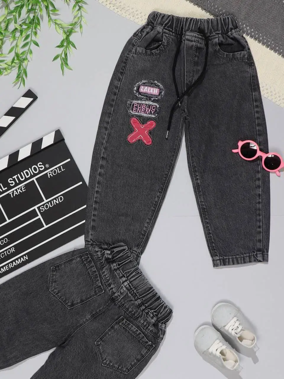 👫شلوار جین زغالی مام تیکه د...