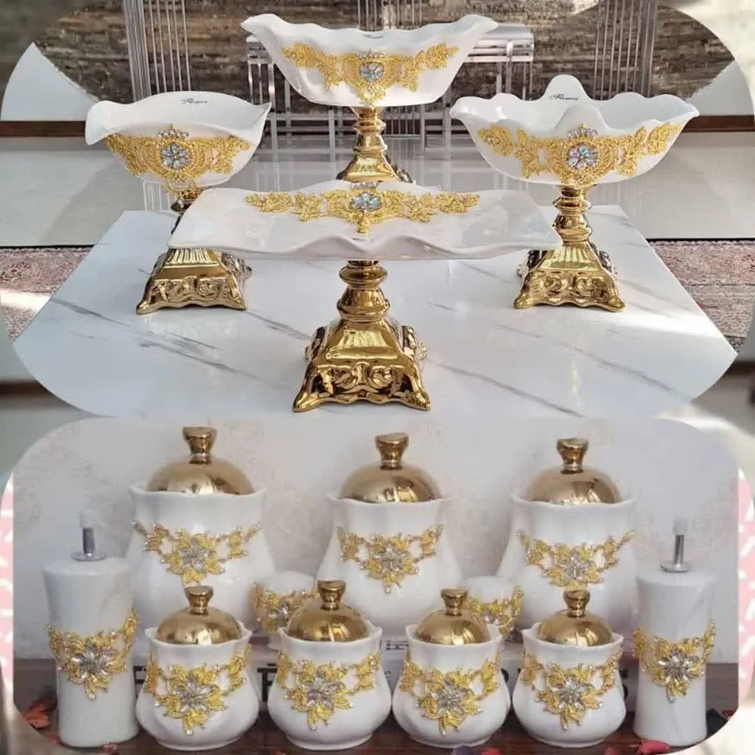 ❤️سرویس چهارتیکه پذیرایی گل پهن برنزی طرح کاترین😍😍😍
